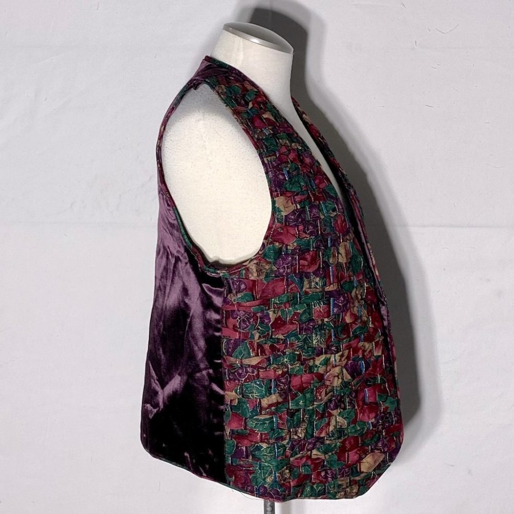 Vintage Handmade Woven Festive Print Vest with Purple Satin Back L - Picture 10 of 11